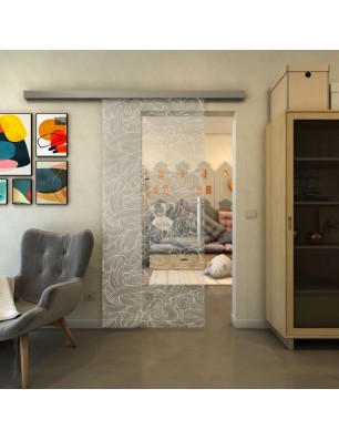 Glasschiebetür SLIM-LINE - Fineprint Model 021 Weiss auf Klarglas