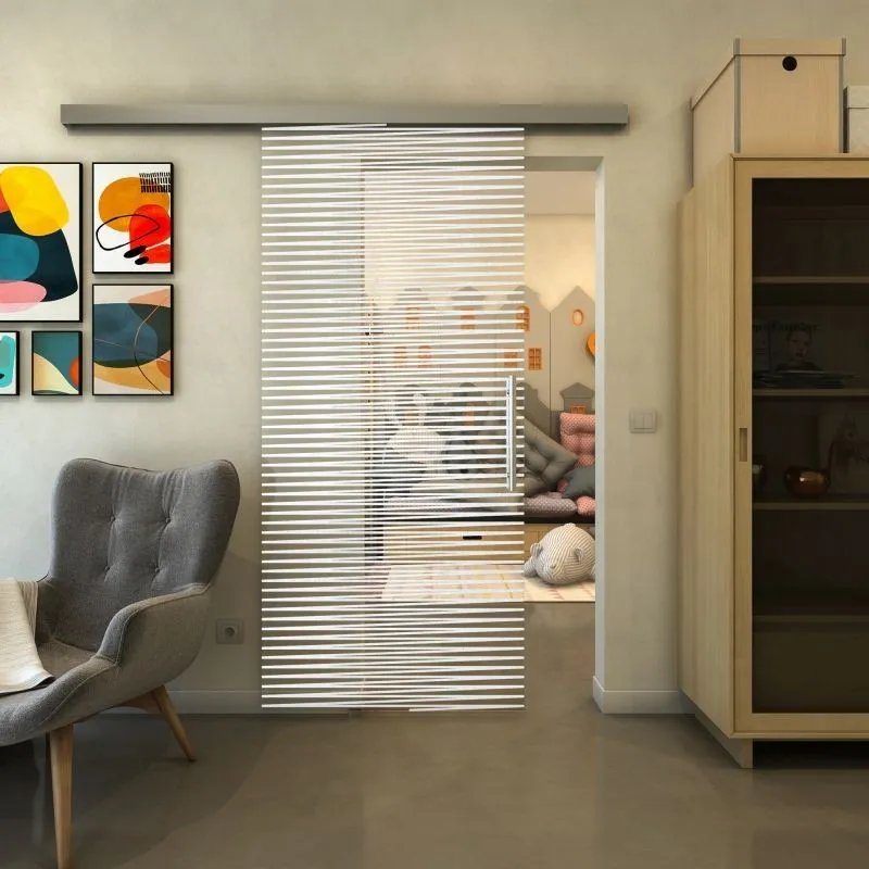 Glasschiebetür SLIM-LINE - Fineprint Modell 022 Weiss auf Klarglas