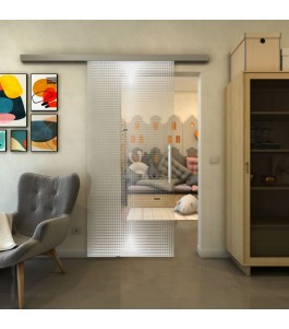 Glasschiebetür SLIM-LINE - Fineprint Model 024 Weiss auf Klarglas