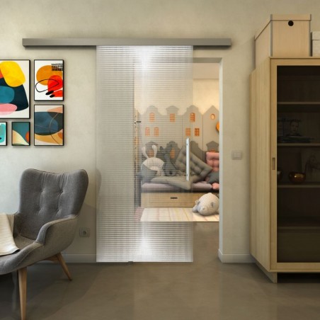 Glasschiebetür SLIM-LINE - Fineprint Model 024 Weiss auf Klarglas