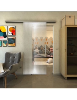 Glasschiebetür SLIM-LINE - Fineprint Model 024 Weiss auf Klarglas