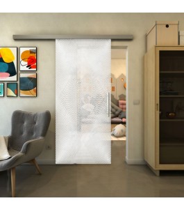 Glasschiebetür SLIM-LINE - Fineprint Model 025 Weiss auf Klarglas
