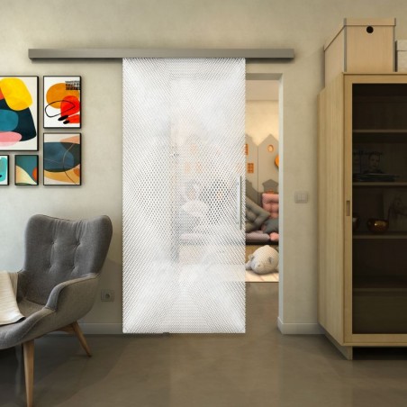 Glasschiebetür SLIM-LINE - Fineprint Model 025 Weiss auf Klarglas