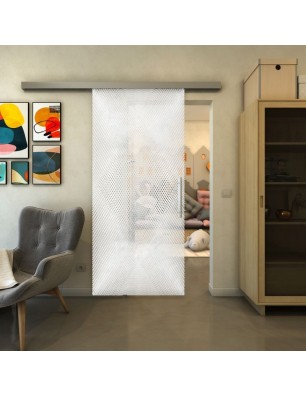 Glasschiebetür SLIM-LINE - Fineprint Model 025 Weiss auf Klarglas