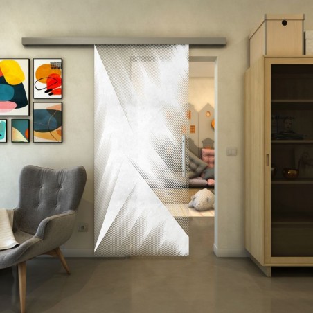 Glasschiebetür SLIM-LINE - Fineprint Model 026 Weiss auf Klarglas