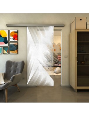 Glasschiebetür SLIM-LINE - Fineprint Model 026 Weiss auf Klarglas