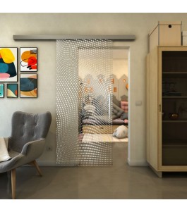 Glasschiebetür SLIM-LINE - Fineprint Model 027 Weiss auf Klarglas