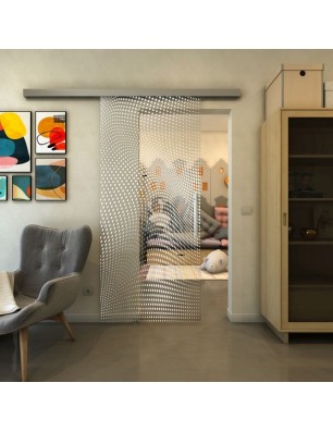 Glasschiebetür SLIM-LINE - Fineprint Model 027 Weiss auf Klarglas