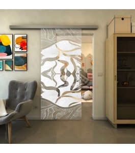 Glasschiebetür SLIM-LINE - Fineprint Model 031 Weiss auf Klarglas