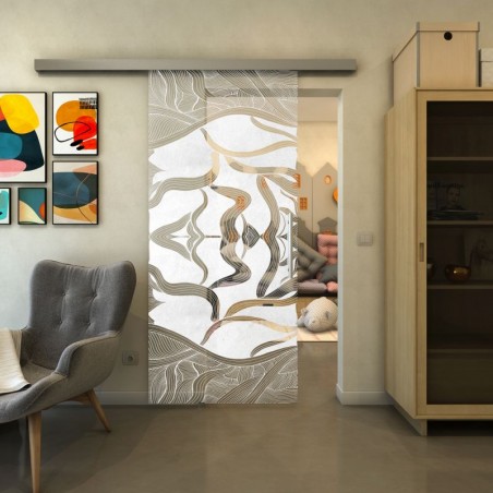 Glasschiebetür SLIM-LINE - Fineprint Model 031 Weiss auf Klarglas