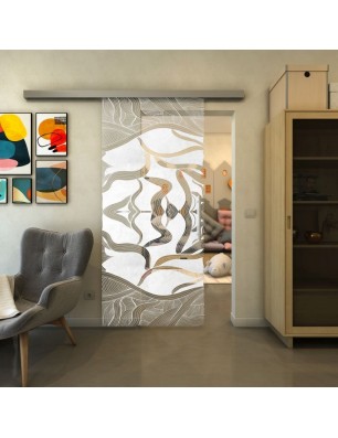 Glasschiebetür SLIM-LINE - Fineprint Model 031 Weiss auf Klarglas