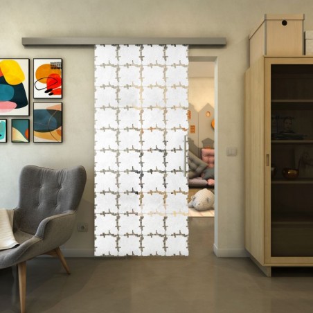 Glasschiebetür SLIM-LINE - Fineprint Model 033 Weiss auf Klarglas