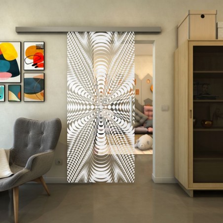 Glasschiebetür SLIM-LINE - Fineprint Model 037 Weiss auf Klarglas
