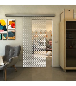 Glasschiebetür SLIM-LINE - Fineprint Model 038 Weiss auf Klarglas