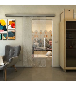 Glasschiebetür SLIM-LINE - Fineprint Model 045 Weiss auf Klarglas
