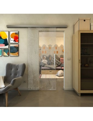 Glasschiebetür SLIM-LINE - Fineprint Model 045 Weiss auf Klarglas