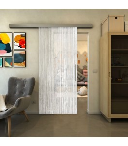 Glasschiebetür SLIM-LINE - Fineprint Model 050 Weiss auf Klarglas
