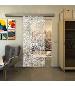 Glasschiebetür SLIM-LINE - Fineprint Model 051 Weiss auf Klarglas