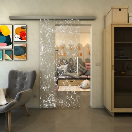 Glasschiebetür SLIM-LINE - Fineprint Model 054 Weiss auf Klarglas