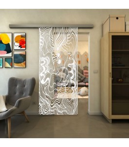 Glasschiebetür SLIM-LINE - Fineprint Model 056 Weiss auf Klarglas