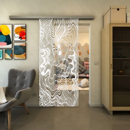 Glasschiebetür SLIM-LINE - Fineprint Model 056 Weiss auf Klarglas