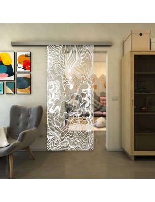 Glasschiebetür SLIM-LINE - Fineprint Model 056 Weiss auf Klarglas