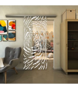 Glasschiebetür SLIM-LINE - Fineprint Model 057 Weiss auf Klarglas