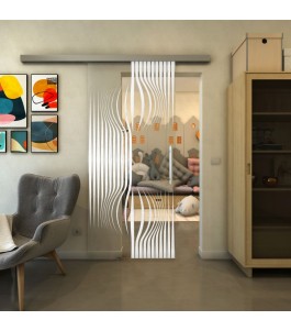 Glasschiebetür SLIM-LINE - Fineprint Model 059 Weiss auf Klarglas