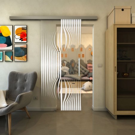 Glasschiebetür SLIM-LINE - Fineprint Model 059 Weiss auf Klarglas