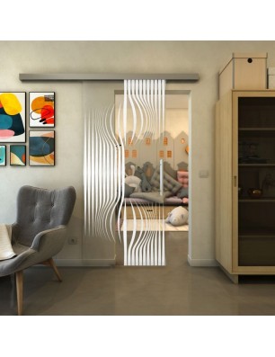 Glasschiebetür SLIM-LINE - Fineprint Model 059 Weiss auf Klarglas