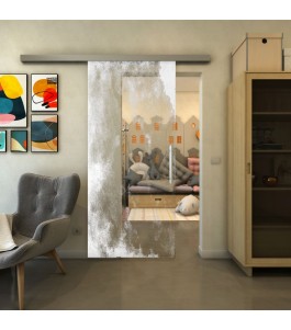 Glasschiebetür SLIM-LINE - Fineprint Model 061 Weiss auf Klarglas