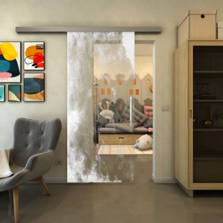 Glasschiebetür SLIM-LINE - Fineprint Model 061 Weiss auf Klarglas