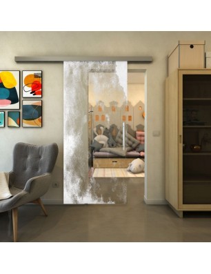 Glasschiebetür SLIM-LINE - Fineprint Model 061 Weiss auf Klarglas