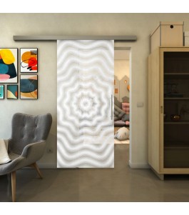 Glasschiebetür SLIM-LINE - Fineprint Model 064 Weiss auf Klarglas