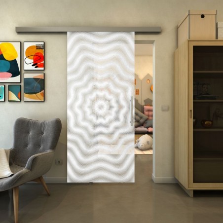 Glasschiebetür SLIM-LINE - Fineprint Model 064 Weiss auf Klarglas