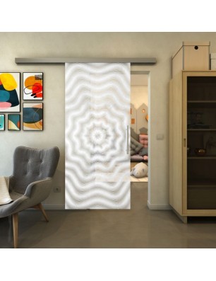 Glasschiebetür SLIM-LINE - Fineprint Model 064 Weiss auf Klarglas