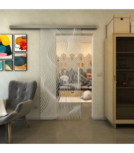 Glasschiebetür SLIM-LINE - Fineprint Model 066 Weiss auf Klarglas