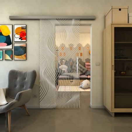 Glasschiebetür SLIM-LINE - Fineprint Model 066 Weiss auf Klarglas