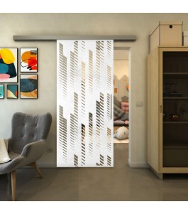 Glasschiebetür SLIM-LINE - Fineprint Model 067 Weiss auf Klarglas