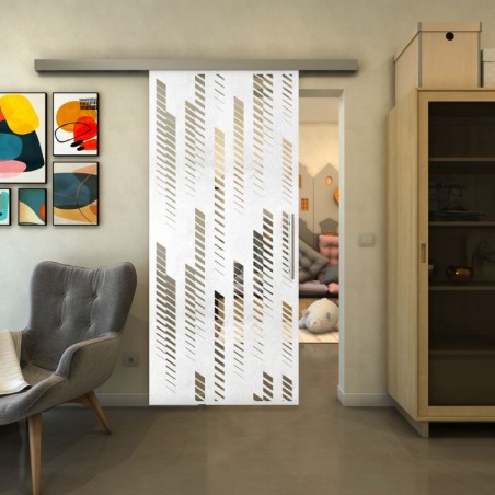 Glasschiebetür SLIM-LINE - Fineprint Model 067 Weiss auf Klarglas