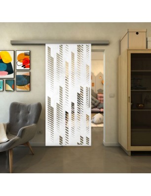 Glasschiebetür SLIM-LINE - Fineprint Model 067 Weiss auf Klarglas