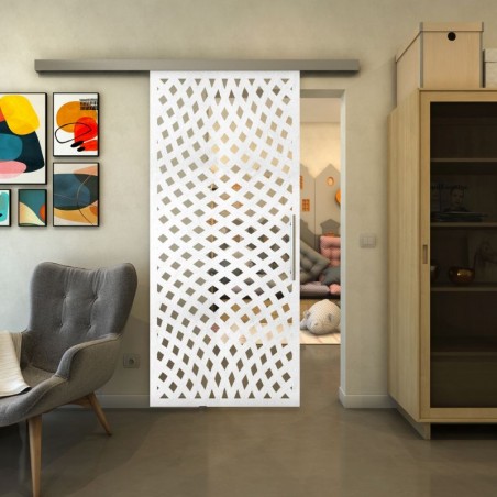 Glasschiebetür SLIM-LINE - Fineprint Model 068 Weiss auf Klarglas