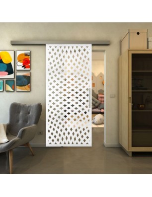 Glasschiebetür SLIM-LINE - Fineprint Model 068 Weiss auf Klarglas