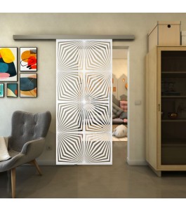 Glasschiebetür SLIM-LINE - Fineprint Model 069 Weiss auf Klarglas