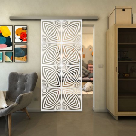 Glasschiebetür SLIM-LINE - Fineprint Model 069 Weiss auf Klarglas