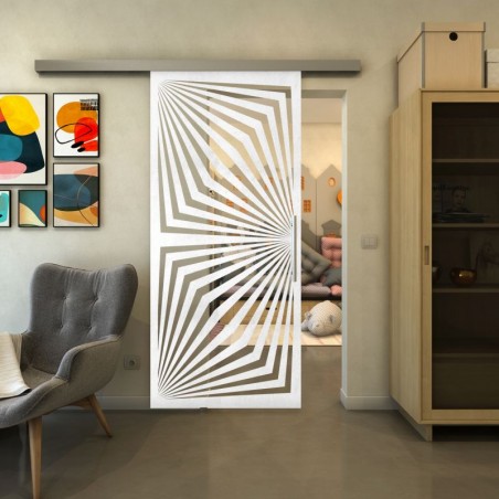 Glasschiebetür SLIM-LINE - Fineprint Model 070 Weiss auf Klarglas