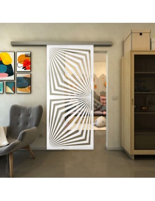 Glasschiebetür SLIM-LINE - Fineprint Model 070 Weiss auf Klarglas