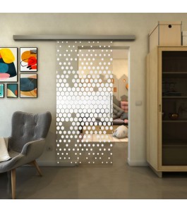 Glasschiebetür SLIM-LINE - Fineprint Model 072 Weiss auf Klarglas