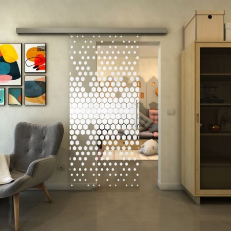 Glasschiebetür SLIM-LINE - Fineprint Model 072 Weiss auf Klarglas