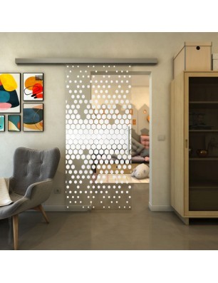 Glasschiebetür SLIM-LINE - Fineprint Model 072 Weiss auf Klarglas